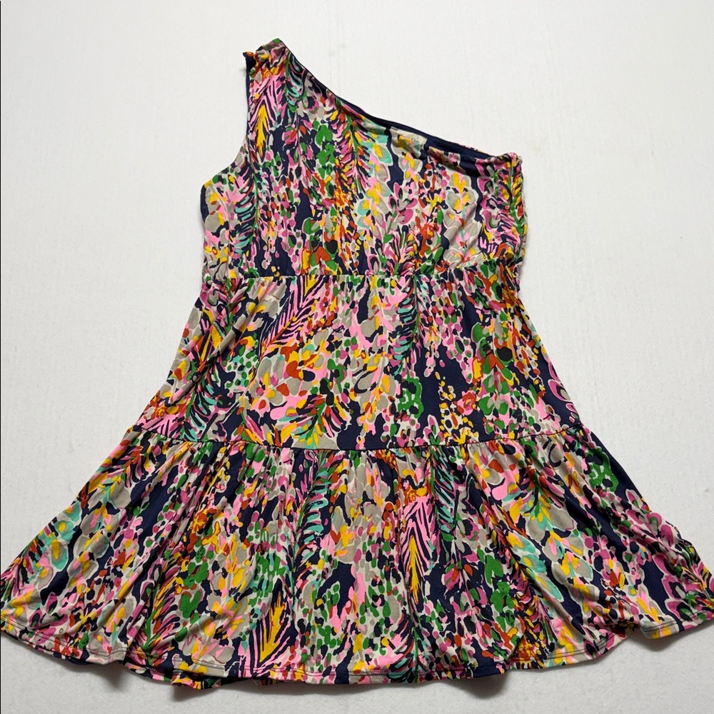Beeson River One-Shoulder Floral Print Dress in Pink, Green, Yellow, Navy XL